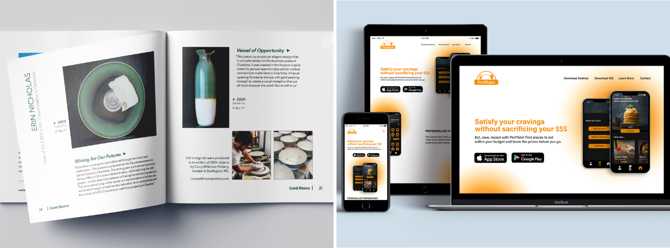 graphic design images of app design and magazine article