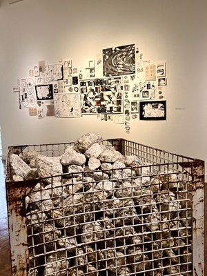 detail from Erratic Accretions exhibition showing crate of concrete