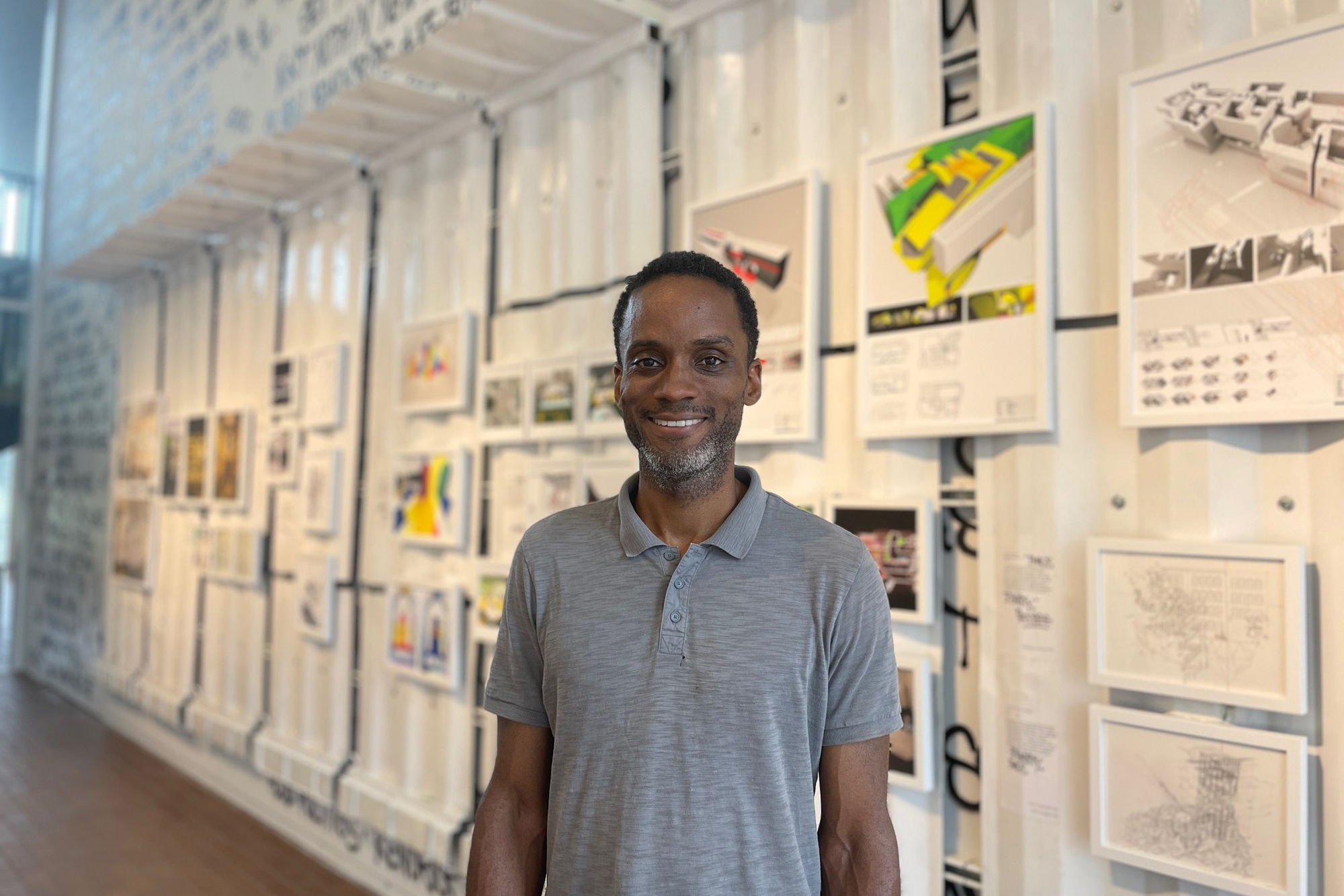 Sekou Cooke in the Projective Eye Gallery with Hip-Hop Architecture exhibition
