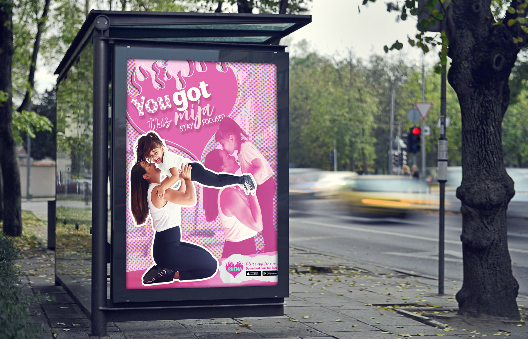 a billboard ad for the "Mas Buena" app