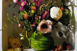 flowers in a vase, painting by Andrew Leventis