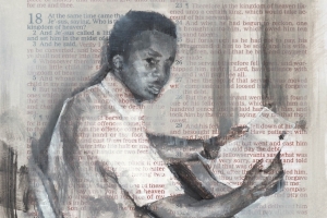 art by Charles Williams: oil and graphite on Bible page