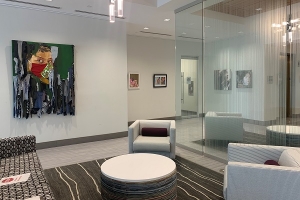 lobby of Novant SouthPark Family Practice with art on walls