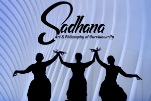 Sadhana poster with three dancers in silhouette