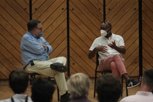 Will Campbell and Branford Marsalis on stage in Rowe Recital Hall