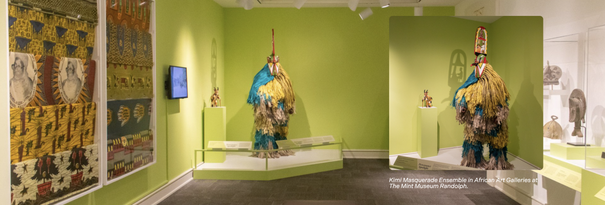 Image of galleries with credit: Kimi Masquerade Ensemble in African Art Galleries at The Mint Museum Randolph