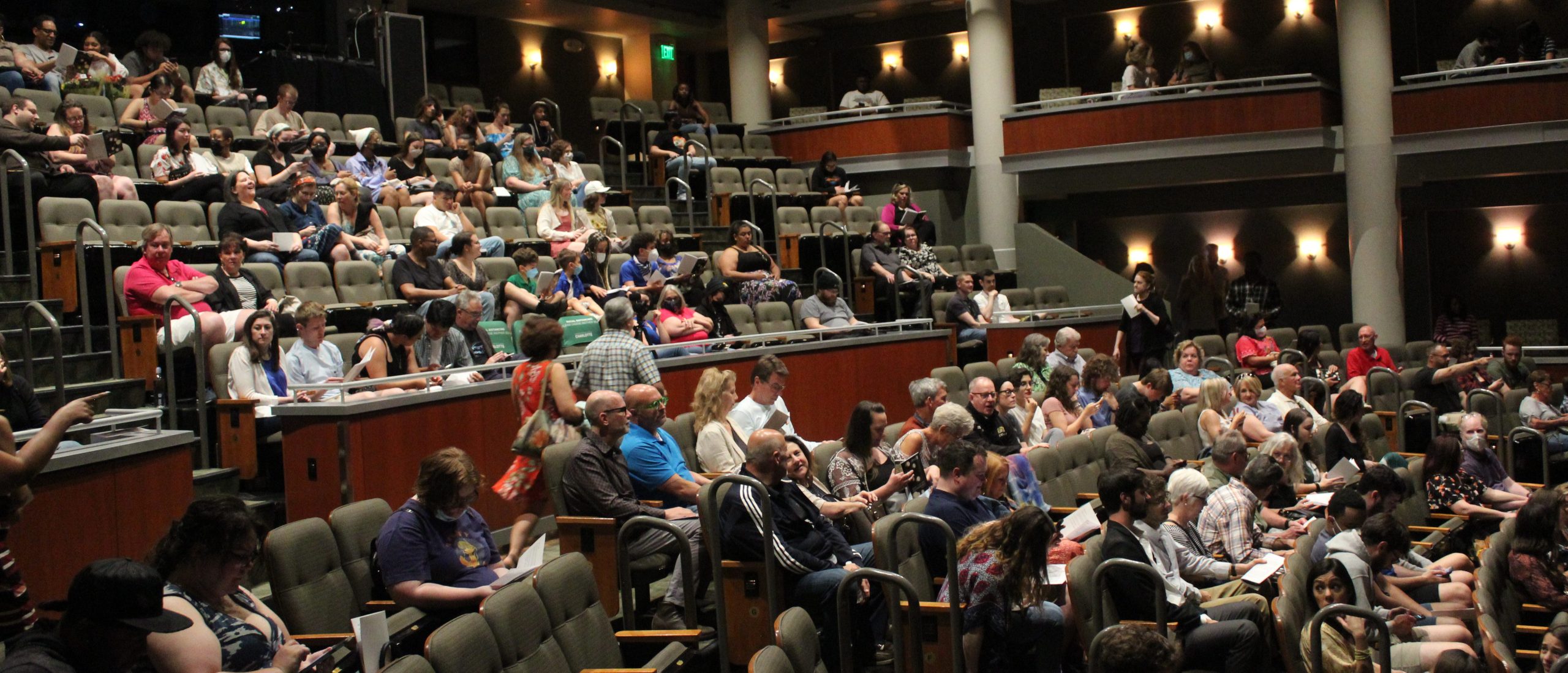 View of audience filling the Belk Theatre