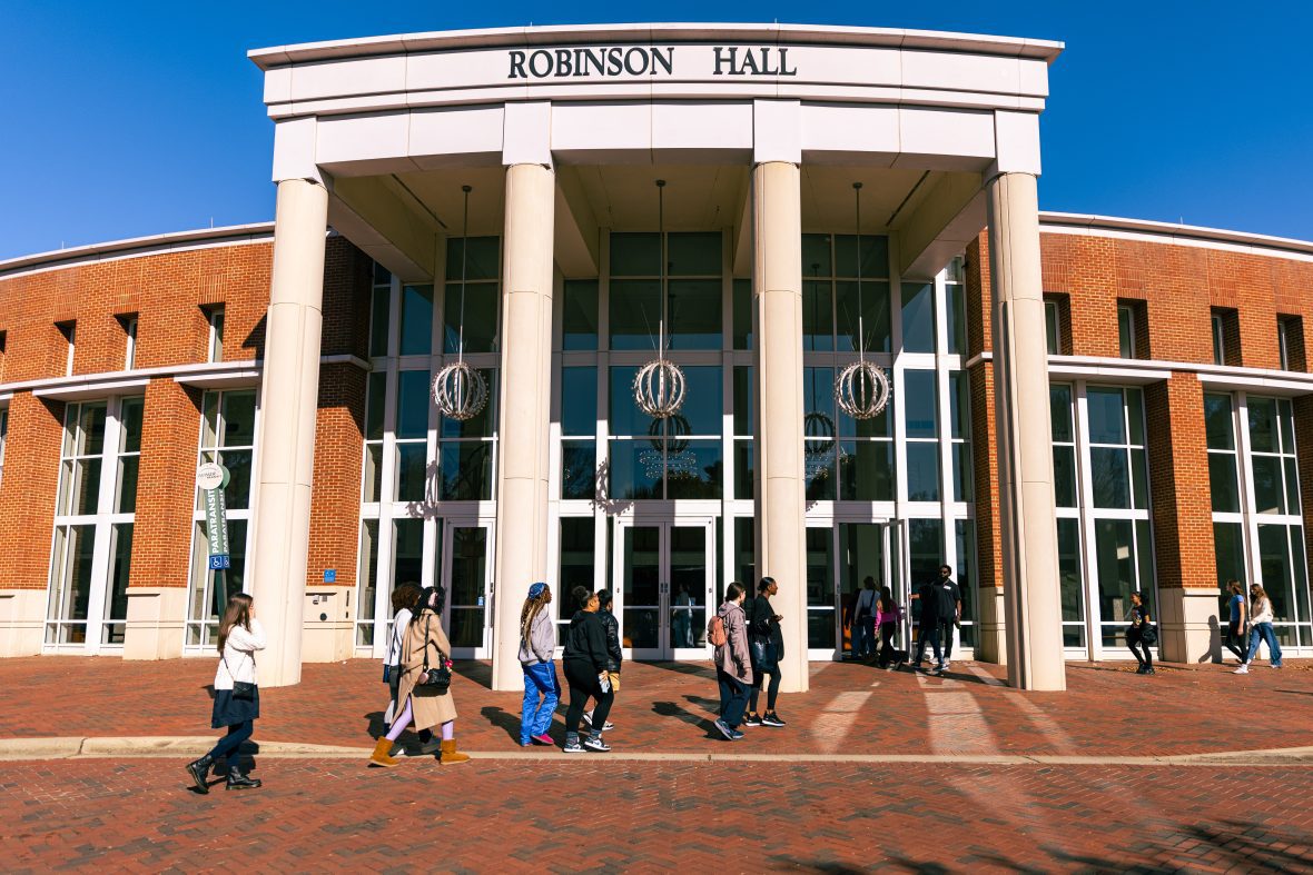 Robinson Hall with students walking inside