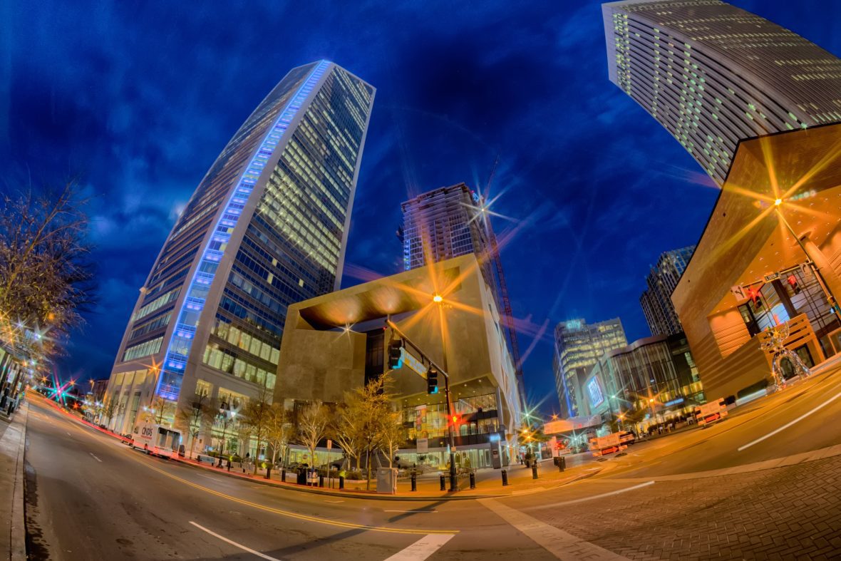 uptown at night of charlotte north carolina