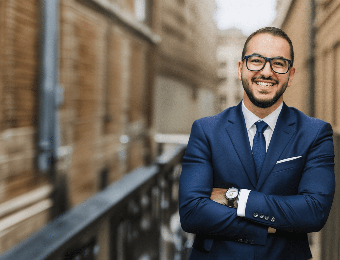 headshot of an alumni in a blue suit