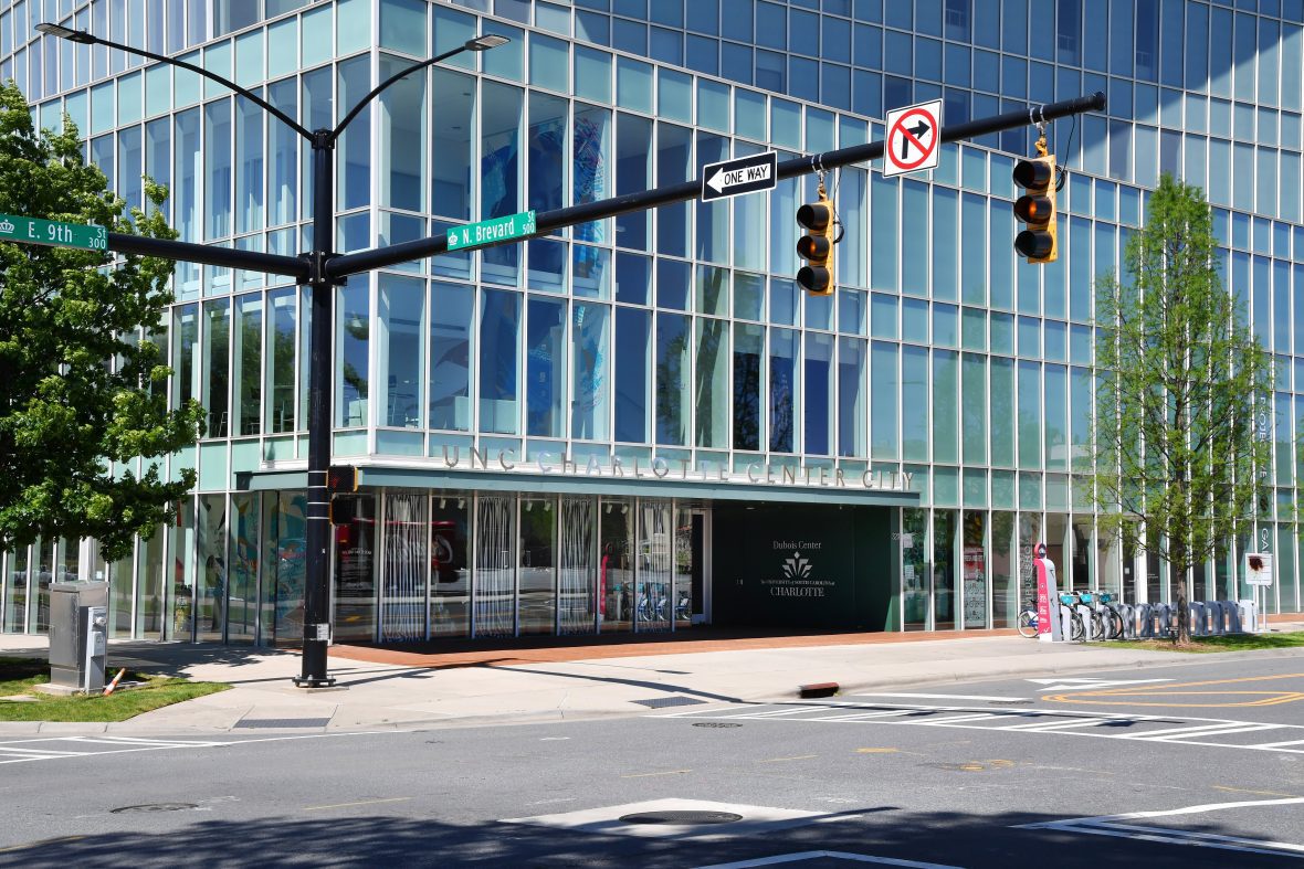 center city building with street lights