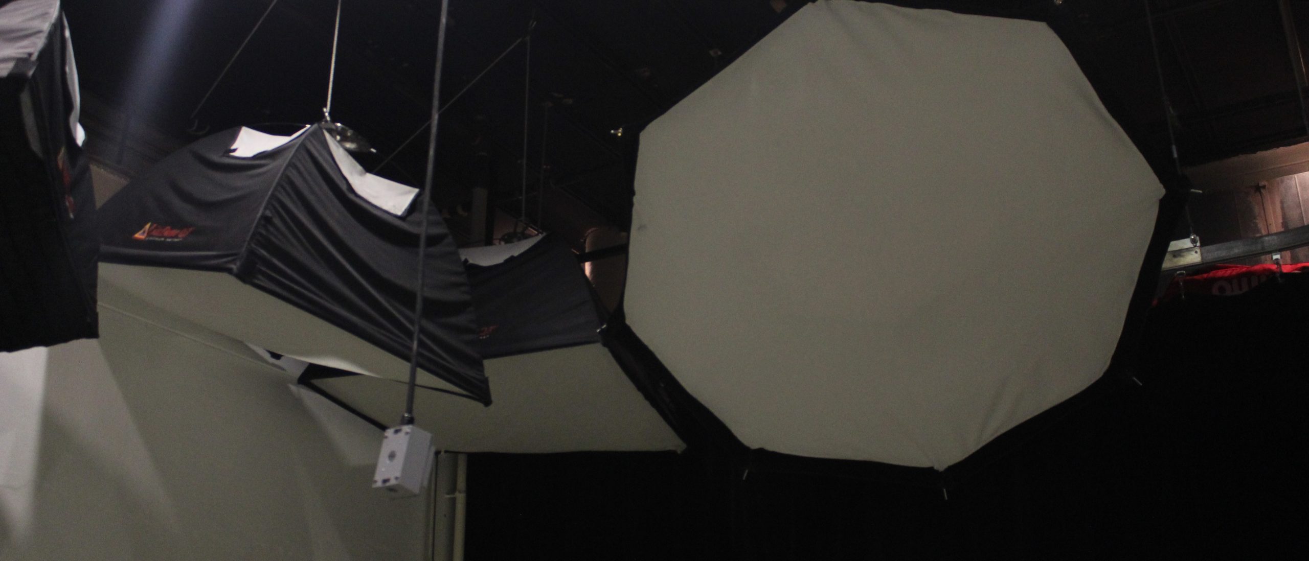 Close-up view of the overhead lights in the lighting studio