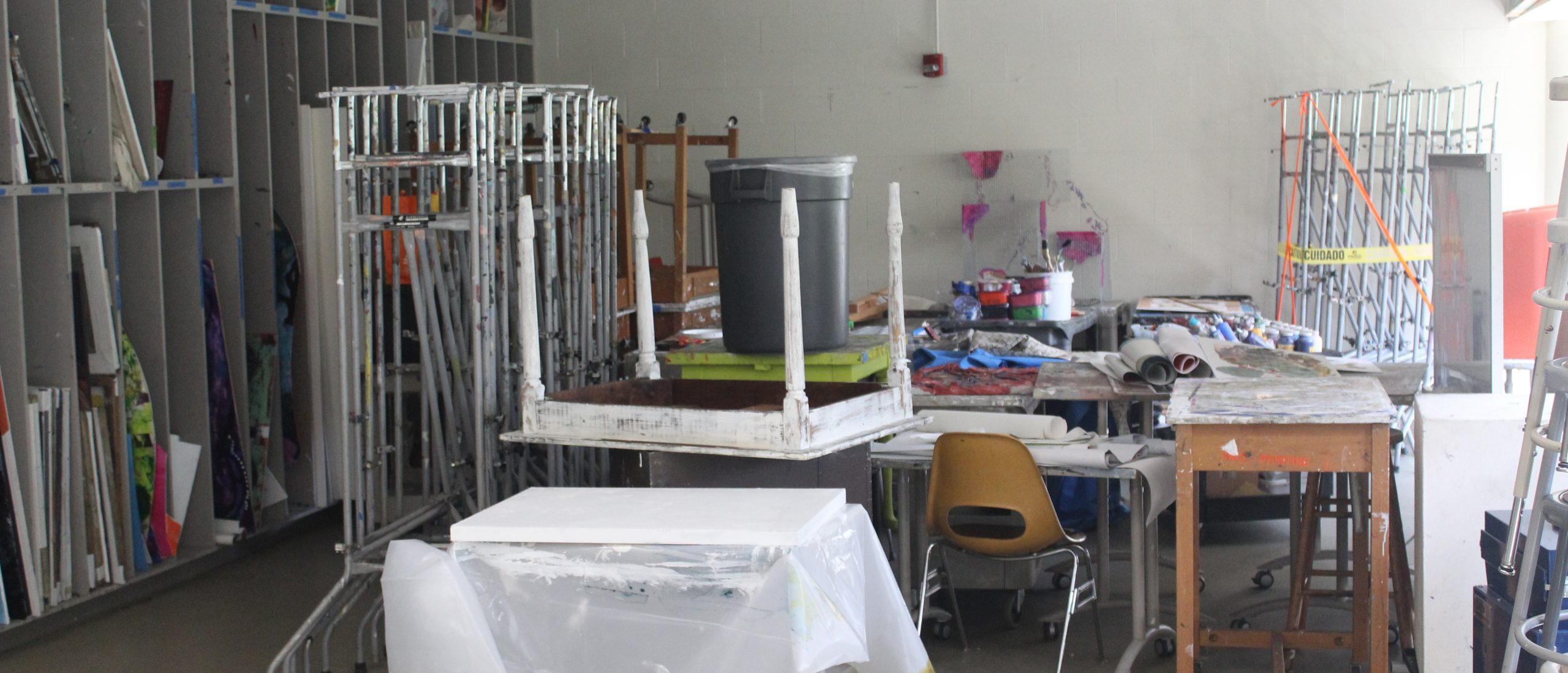 View of painting studio lots of things around