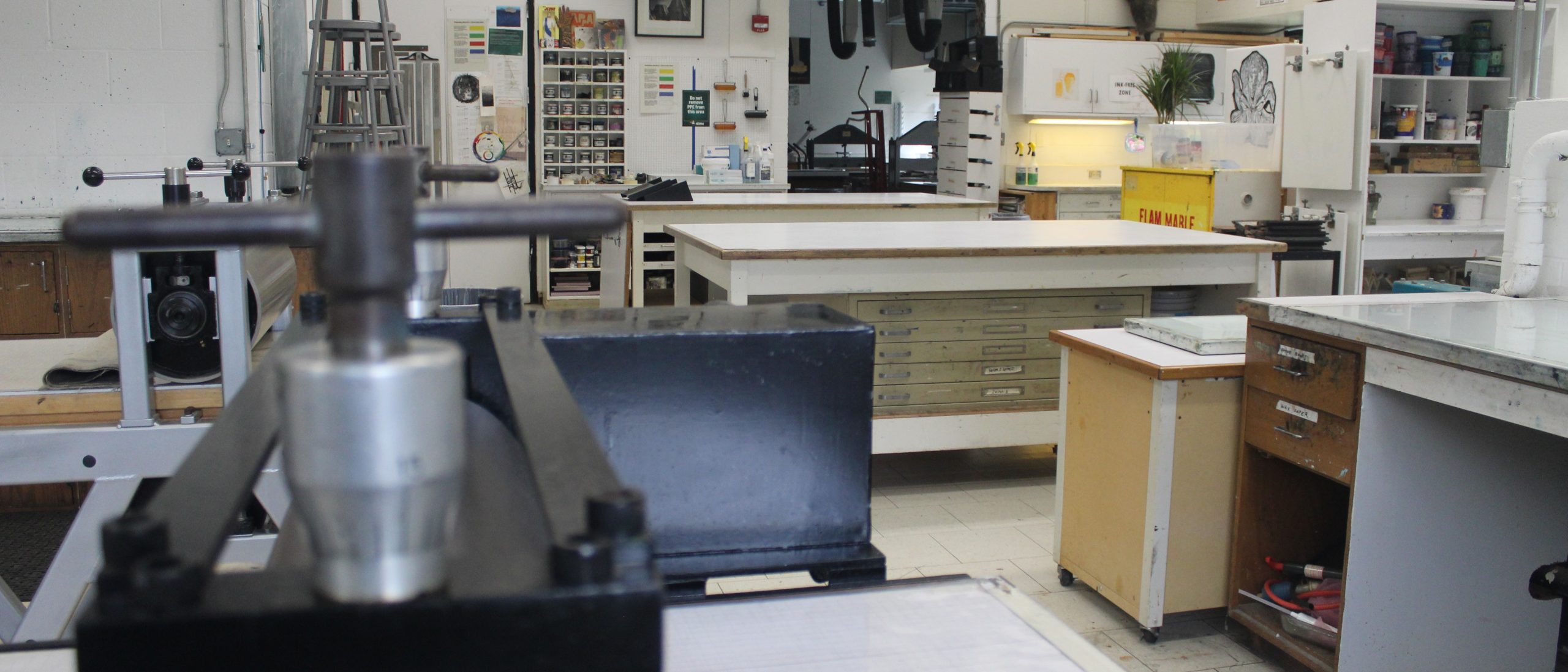 Side view of the print media lab with equipment