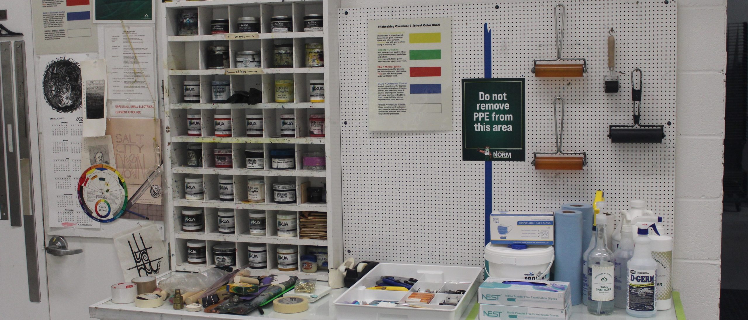 Close-up view of ink and colors in the lab
