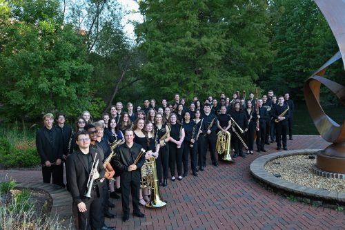 Band students standing outside for a posed photo