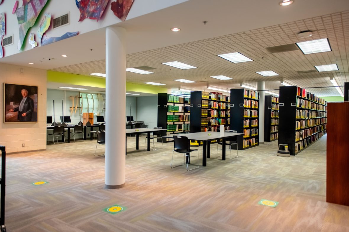empty library with bookshelves