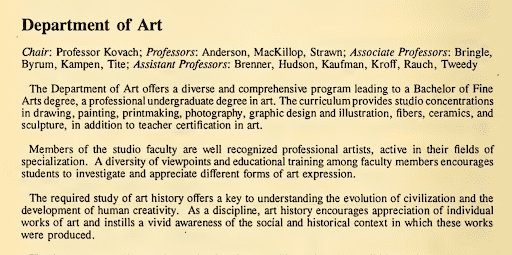 Old description of the Department of art