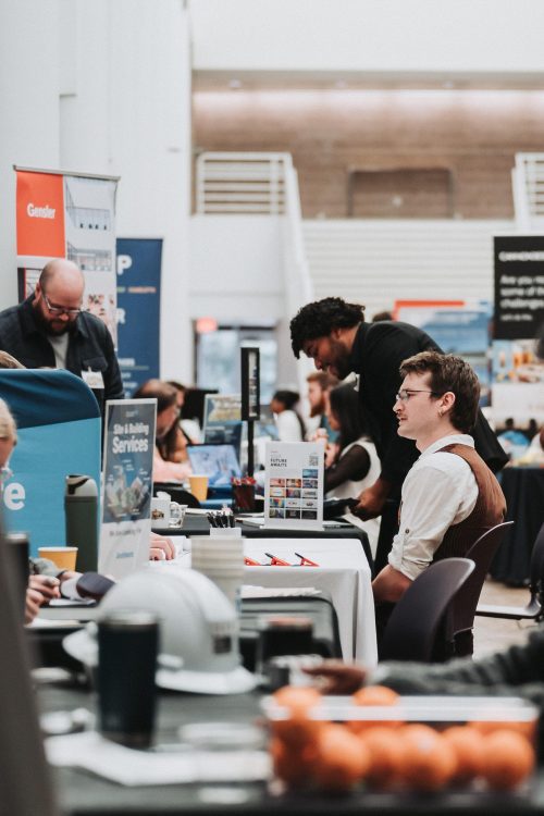 close up of a student at a booth