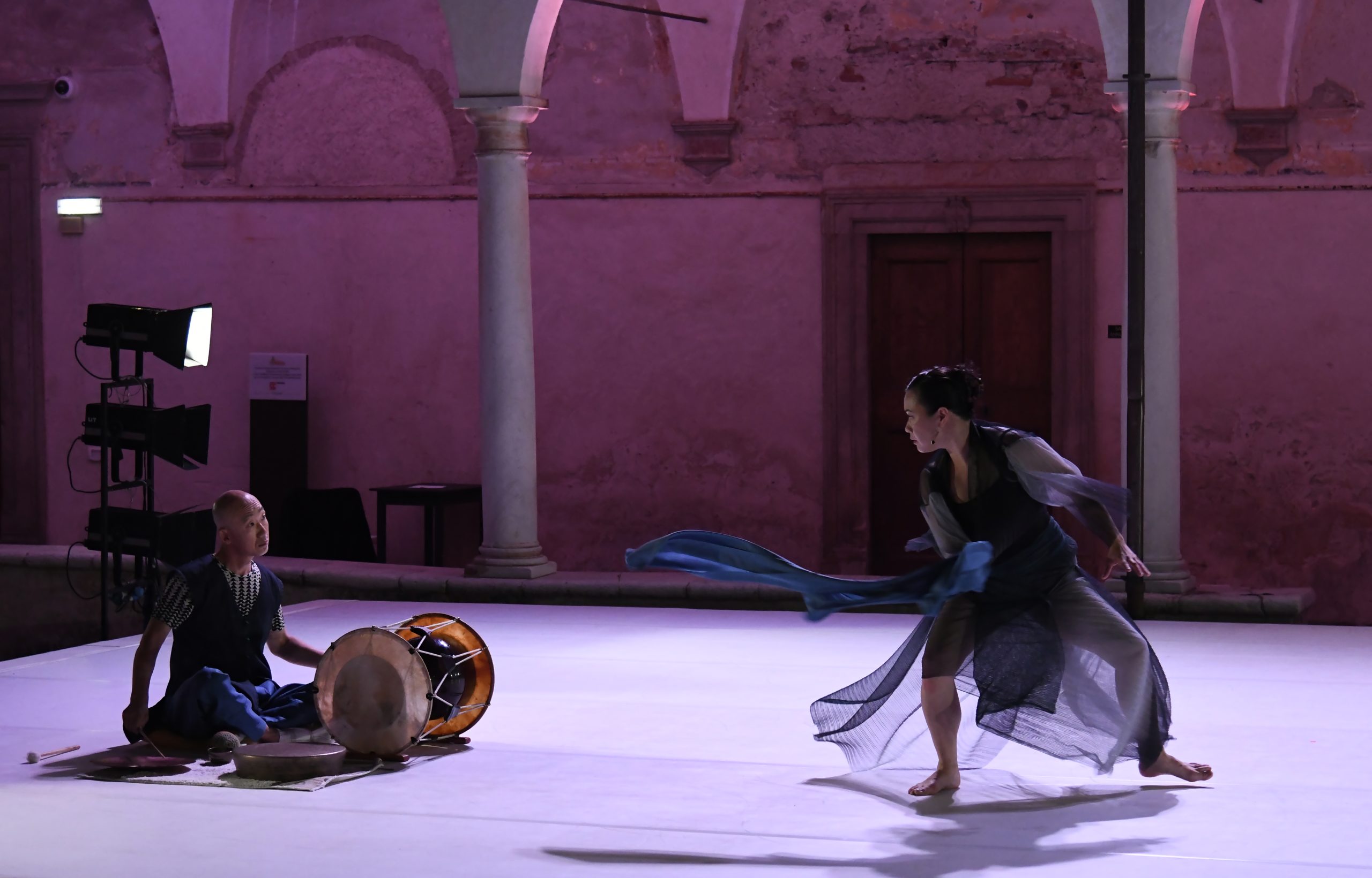Kim Jones and Korean musician Vong Pak perform at a festival in Italy.