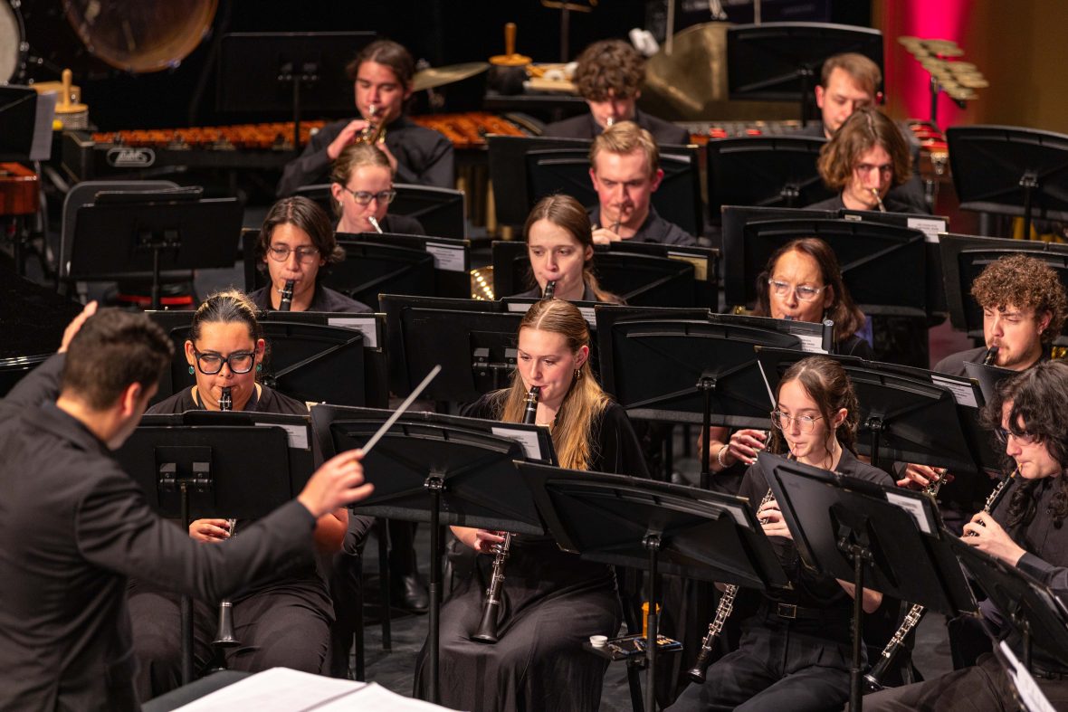 close up of students playing woodwind instruments