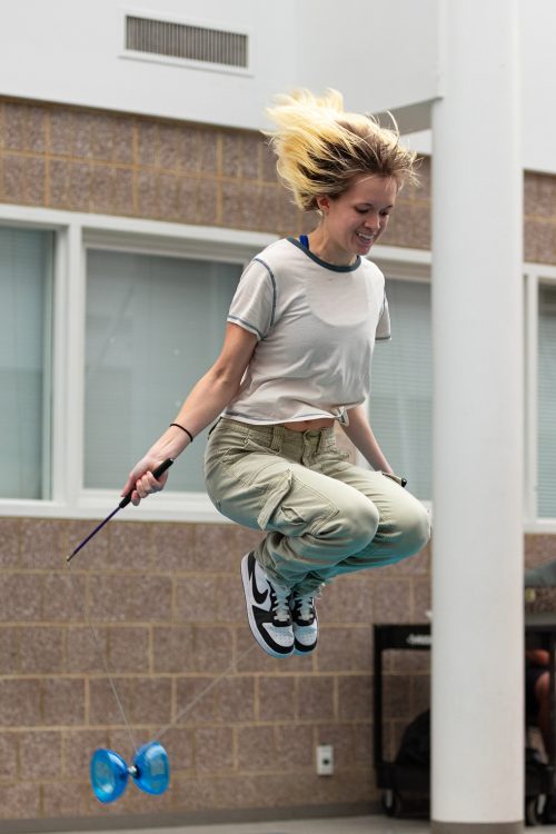Cameron Mayhew jumping with the Diabolo