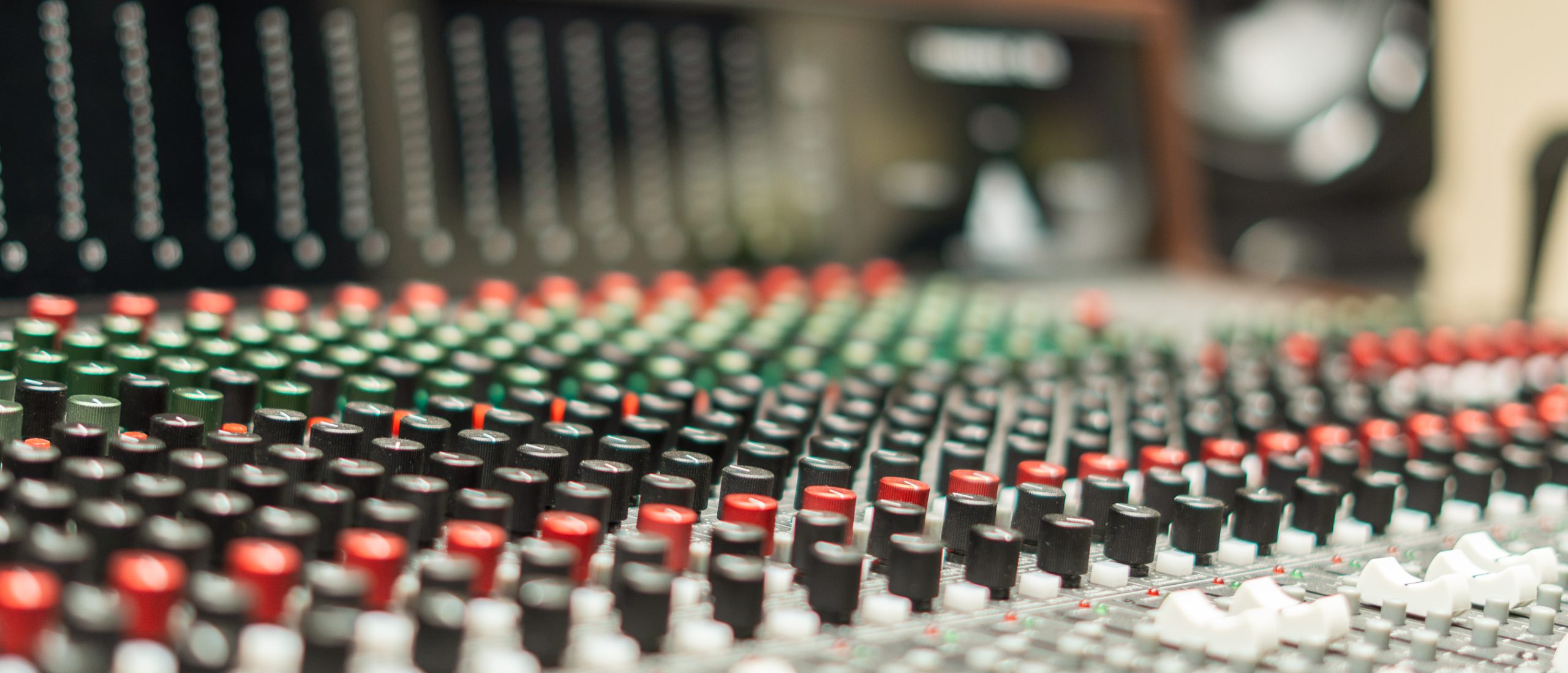Close up of sound board in the Sound Studio