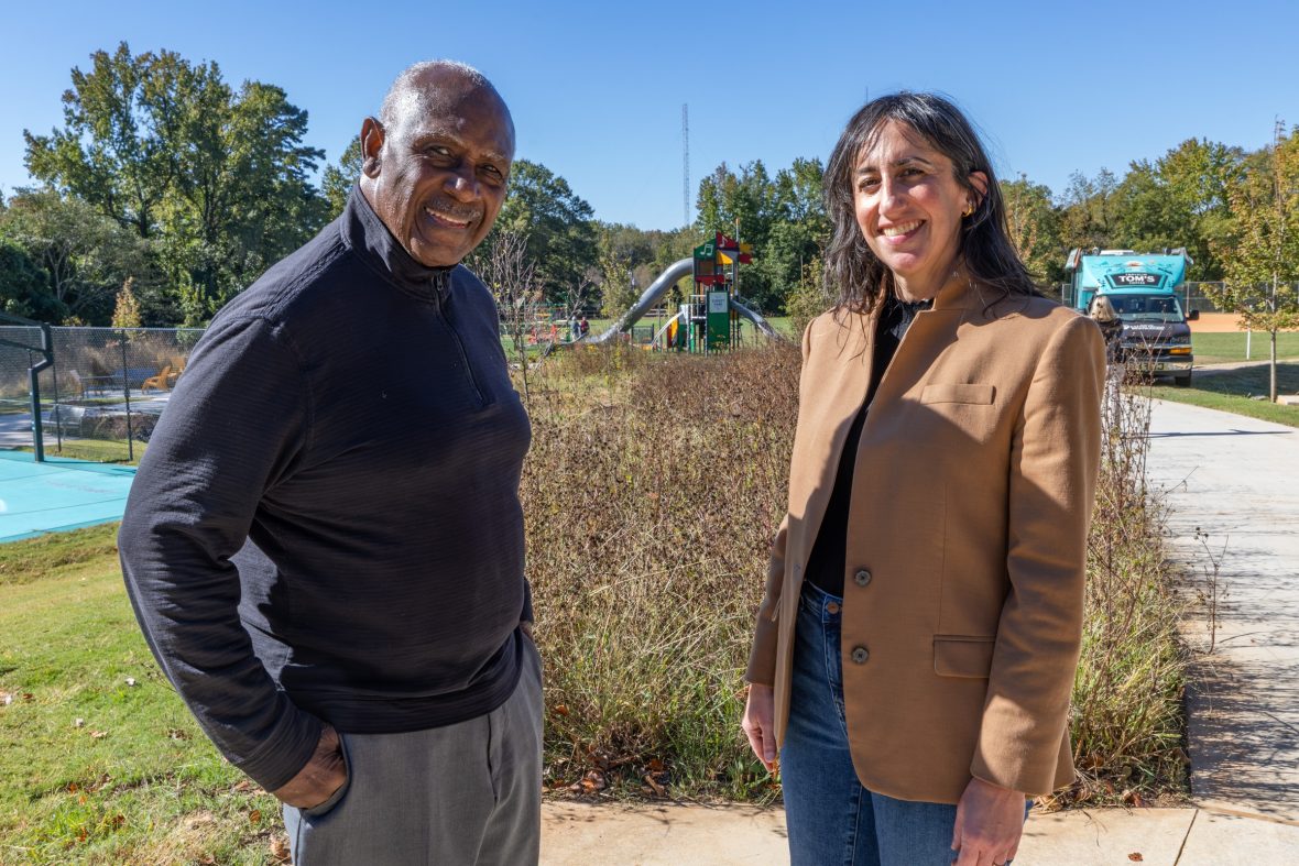 Former mayor Harvey B. Gantt and Jennifer Brooks at the L.C. Coleman Park ribbon cutting and re-dedication ceremony on Oct. 22, 2026.
