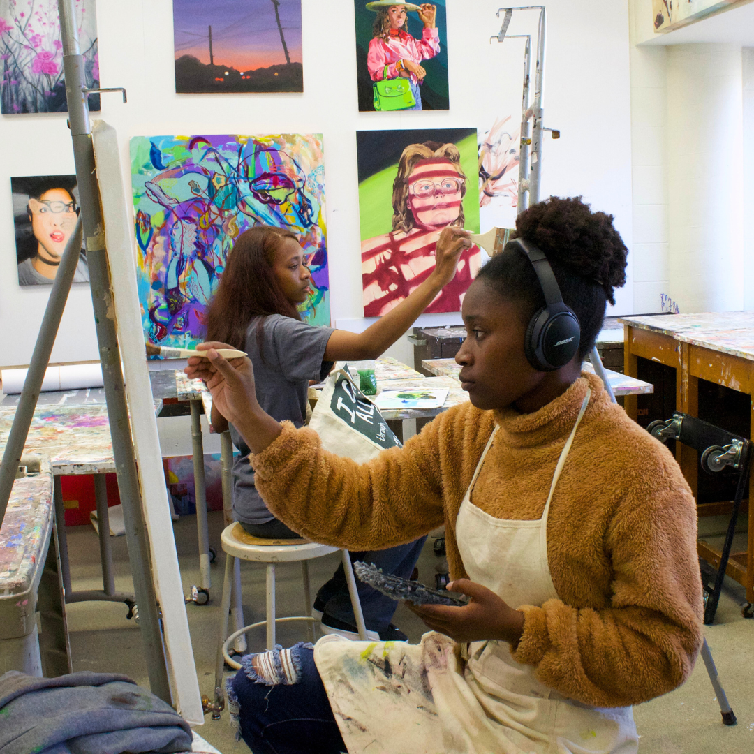 art students in studio painting