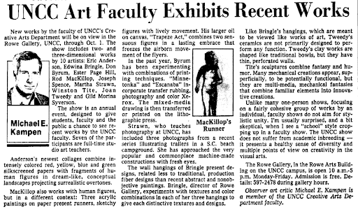 old newspaper clipping of review of faculty art show