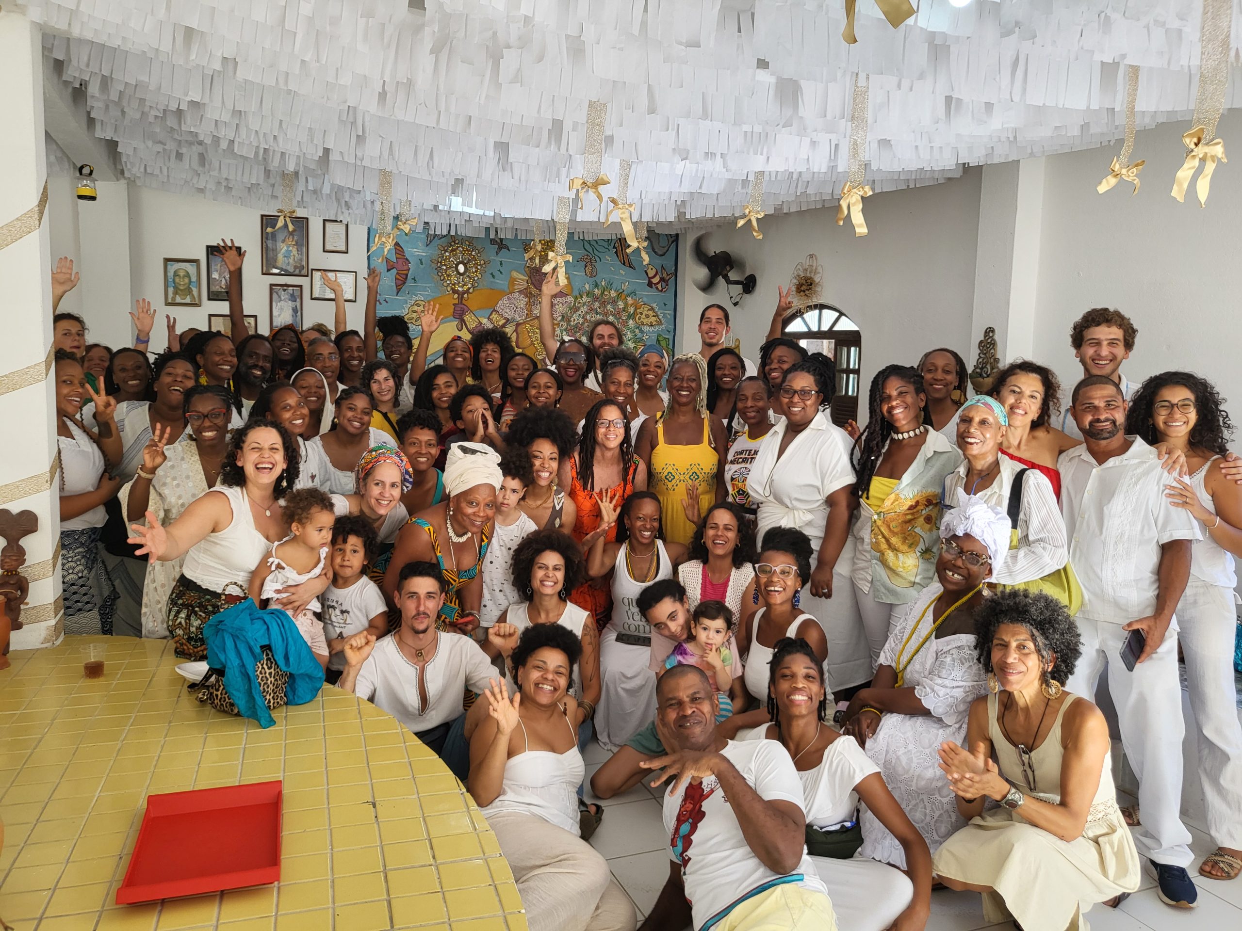 Tamara with large group of dancers and community members in Bahia, Brazil