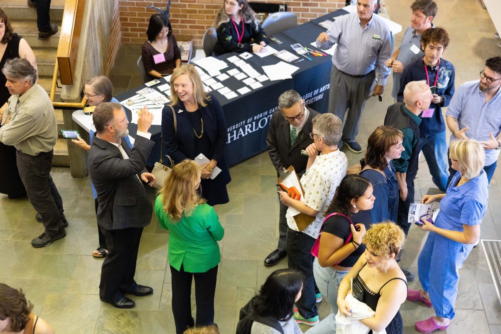 photo of gathering on October 10, 2024, in lobby of Rowe Arts