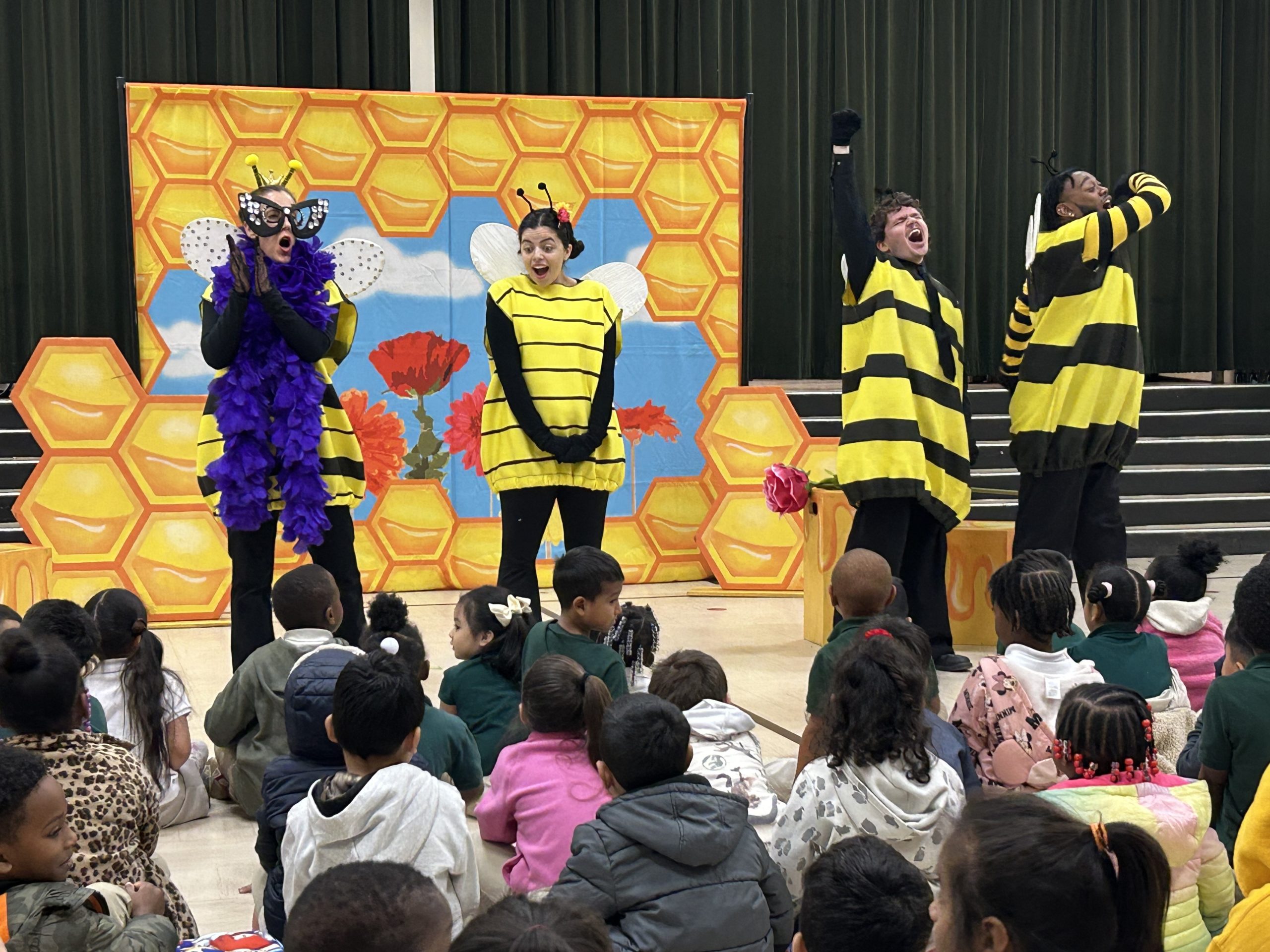 cast of The Busy Bee performing for school children