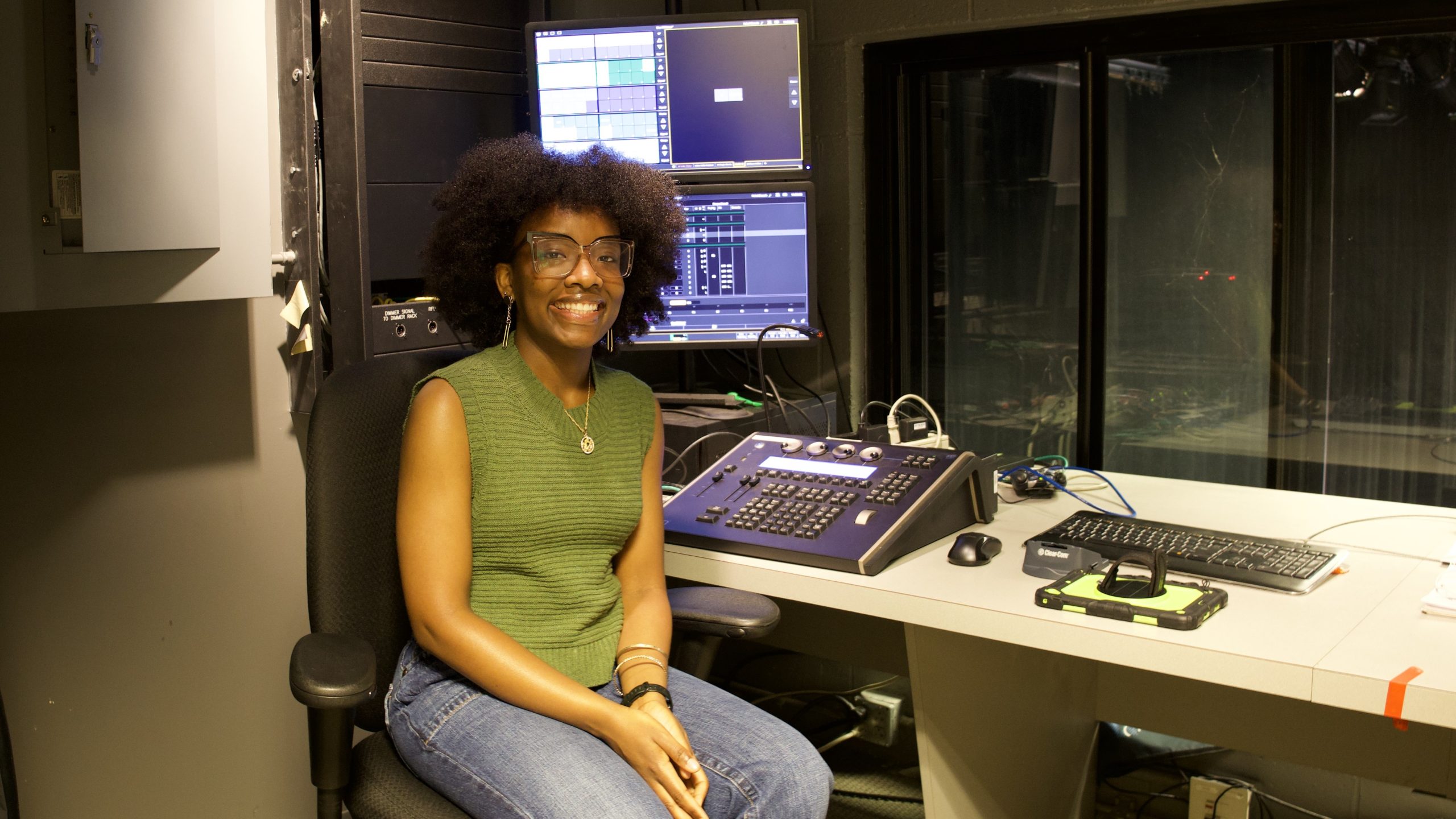 Madison King in the lighting booth