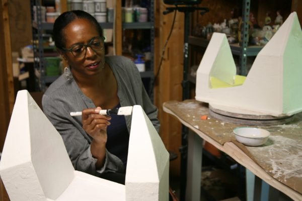 Lydia Thompson in the studio working.