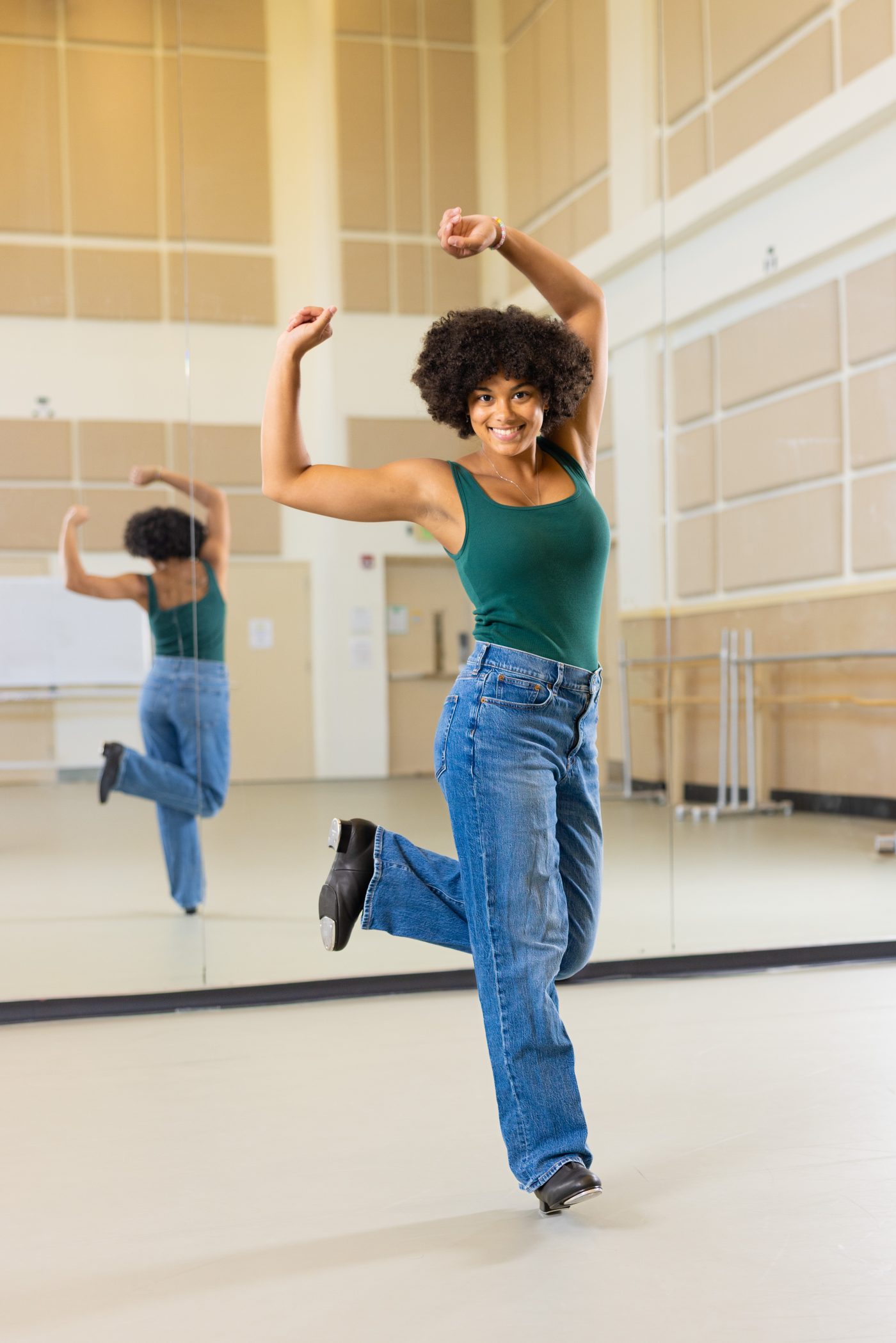 Niua in the studio with tap shoes on