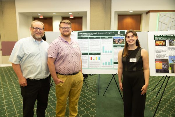 Professor Jay Grymes with students Will Wiand and Abigail Roscoe