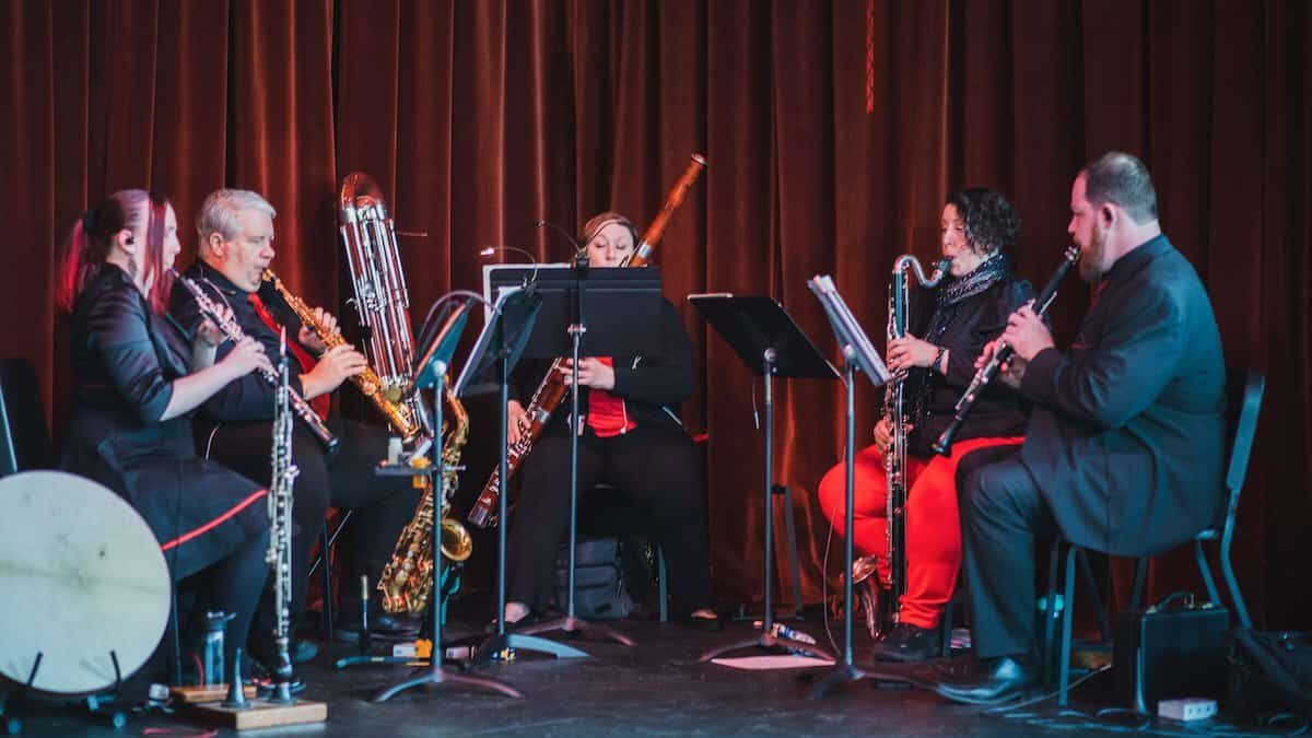 the musicians of the Burn Reed quintet in performance