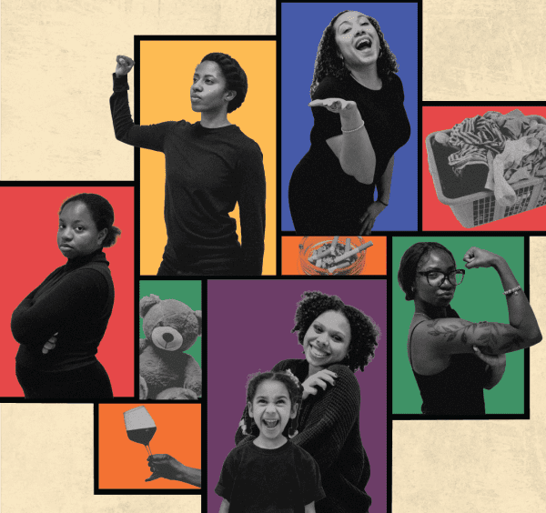 Collage of photos of characters in The Slumber Party