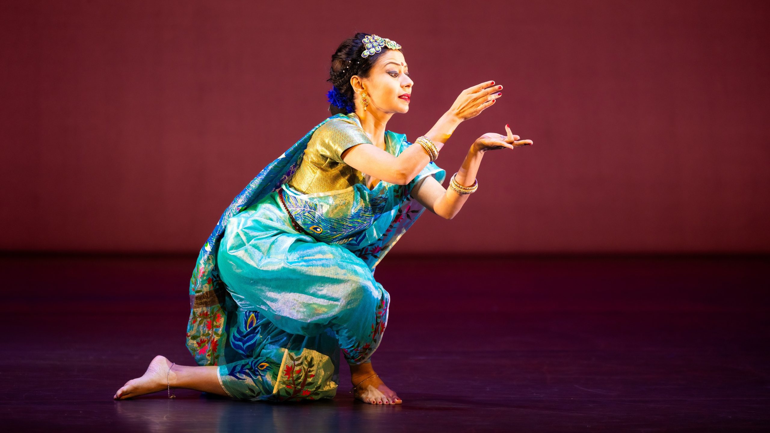 Kaustavi Sarkar in Indian dress performing in 2026 Faculty Dance Concert